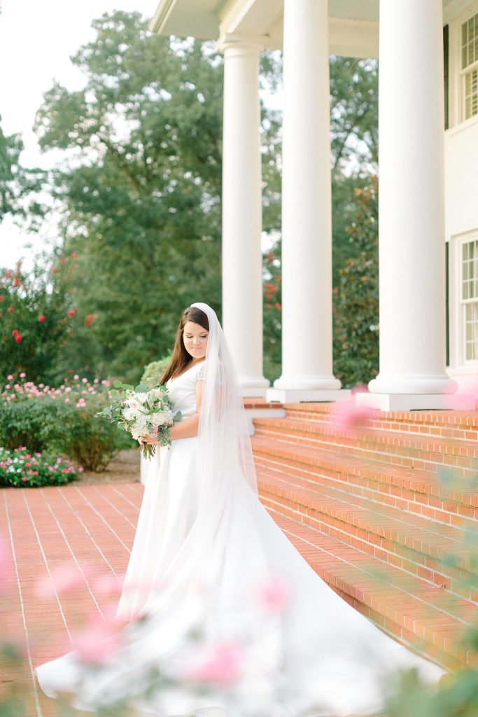 Southern bridal portraits in garden setting perfect for spring or summer wedding.