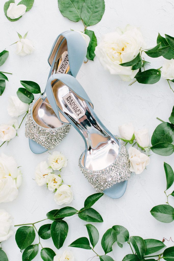 wedding day shoes and florals