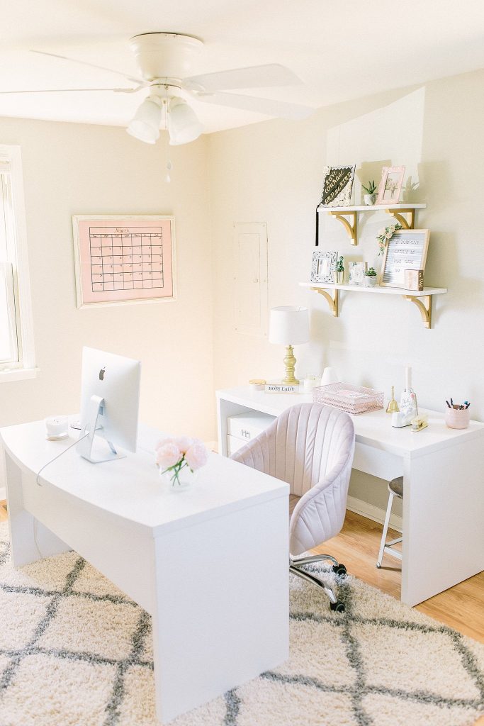 Blush, White, and Gold Home Office Design