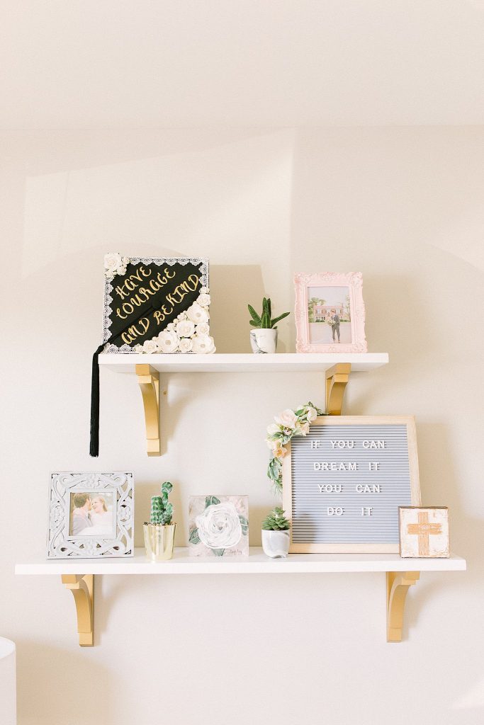 White and Gold Office Shelves