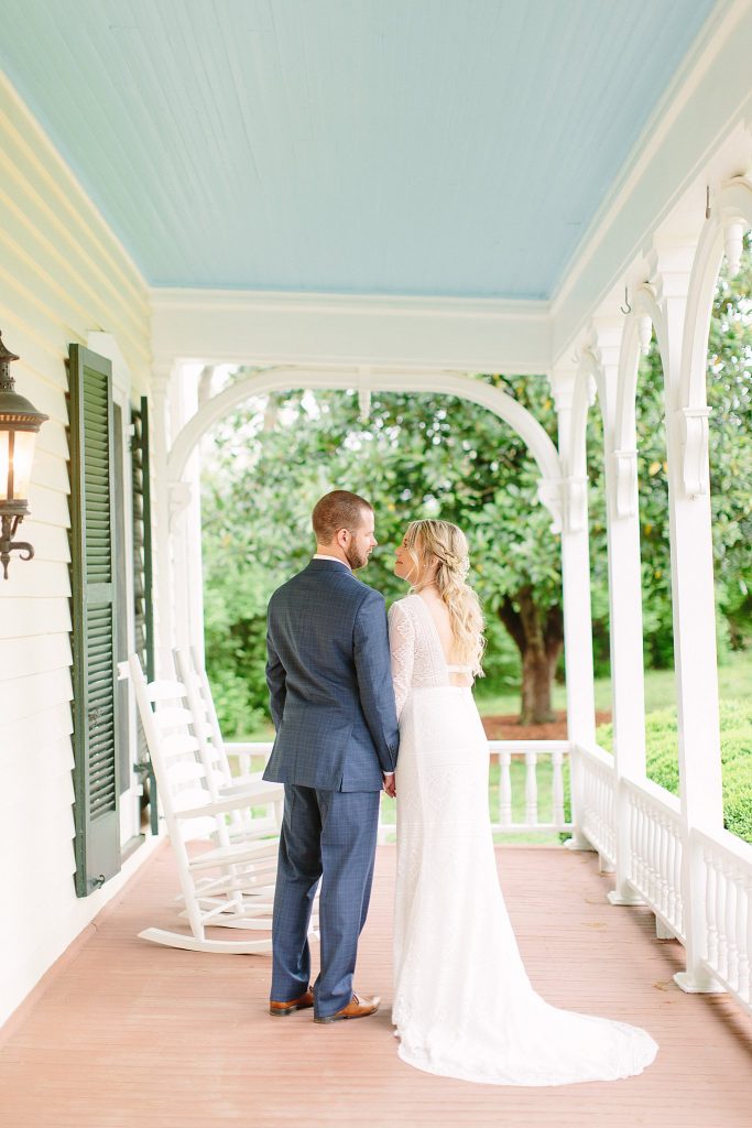 Cool Springs House wedding venue south of Nashville, Tennessee. Front porch makes for amazing bride and groom photos!