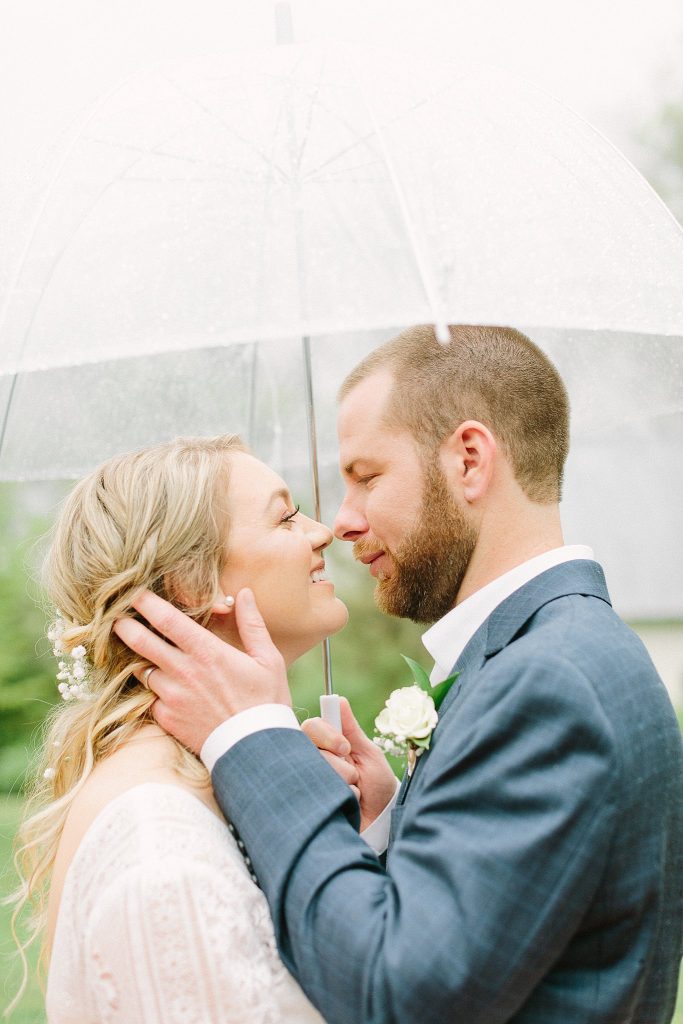 Bride and Groom umbrella photo on a rainy wedding day, so beautiful!