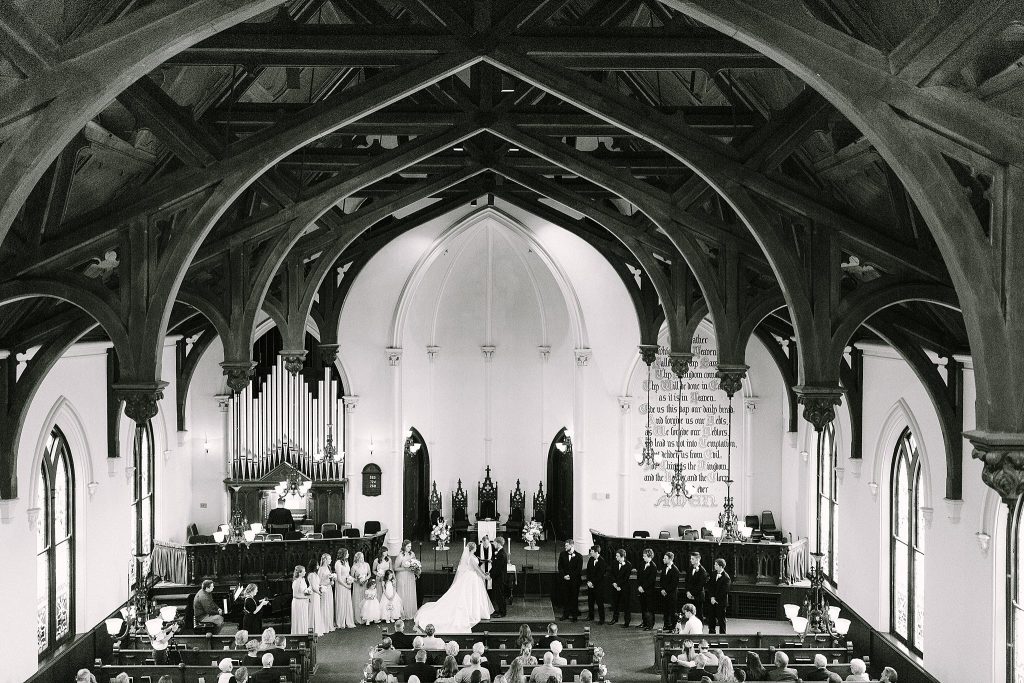 First Presbyterian Church of Clarksville inside church on wedding day