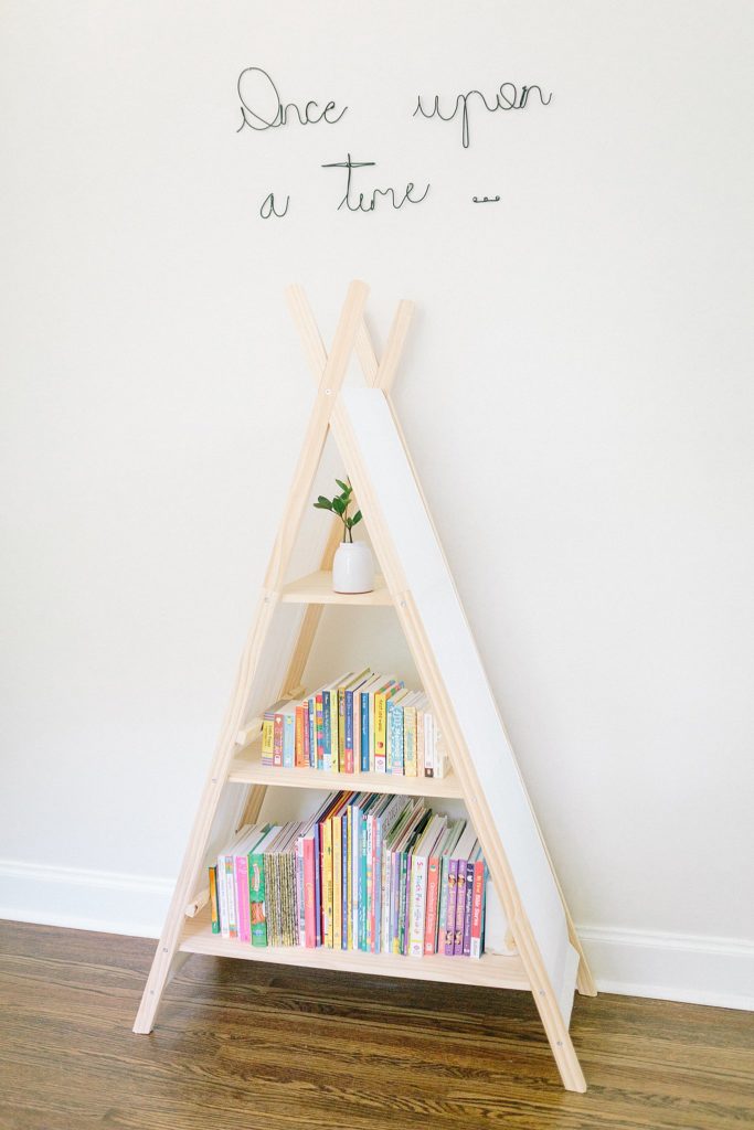 Teepee bookcase in nursery